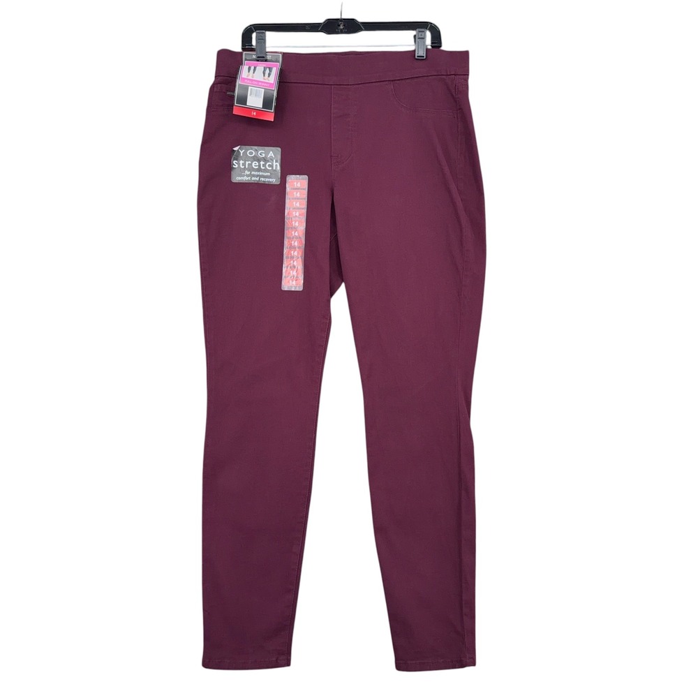 Nine West Heidi Pull-On Skinny Pants Womens 14 Cotton‎ Burgundy Yoga Stretch